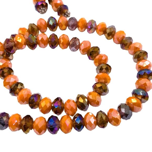 Fire Polished Czech Glass Necklace Earring Set Demi-Parure Orange Purple - Picture 5 of 8
